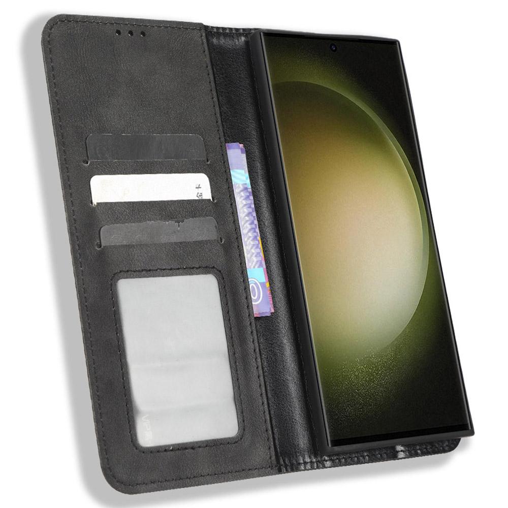 For Samsung Galaxy S23 Ultra Retro Texture Phone Case PU Leather Stand Wallet Cellphone Cover Black
For Samsung Galaxy S23 Ultra Retro Texture Phone Case PU Leather Stand Wallet Cellphone Cover Black