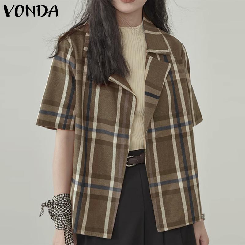 VONDA 100% хлопок женский пиджак в клетку с короткими рукавами повседневные свободные пальто
VONDA 100% хлопок женский пиджак в клетку с короткими рукавами повседневные свободные пальто