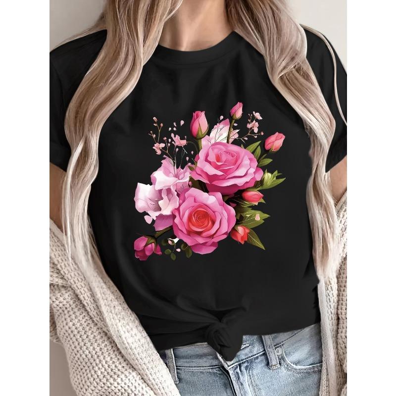 European sizes Floral Print Casual T-Shirt - Soft Pink Roses & Greenery Design, Relaxed Fit Round Neck, Machine Washable All-Season Comfort 4XL чорний
European sizes Floral Print Casual T-Shirt - Soft Pink Roses & Greenery Design, Relaxed Fit Round Neck, Machine Washable All-Season Comfort 4XL чорний