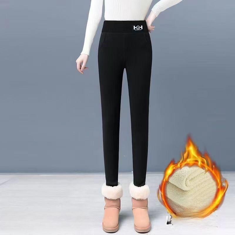Носите леггинсы из овечьего бархата осенью и зимой, утолщенные женские леггинсы Northeast Plus Velvet с высокой талией, тонкие эластичные, большие размеры, маленькие ноги, теплые брюки S чёрный