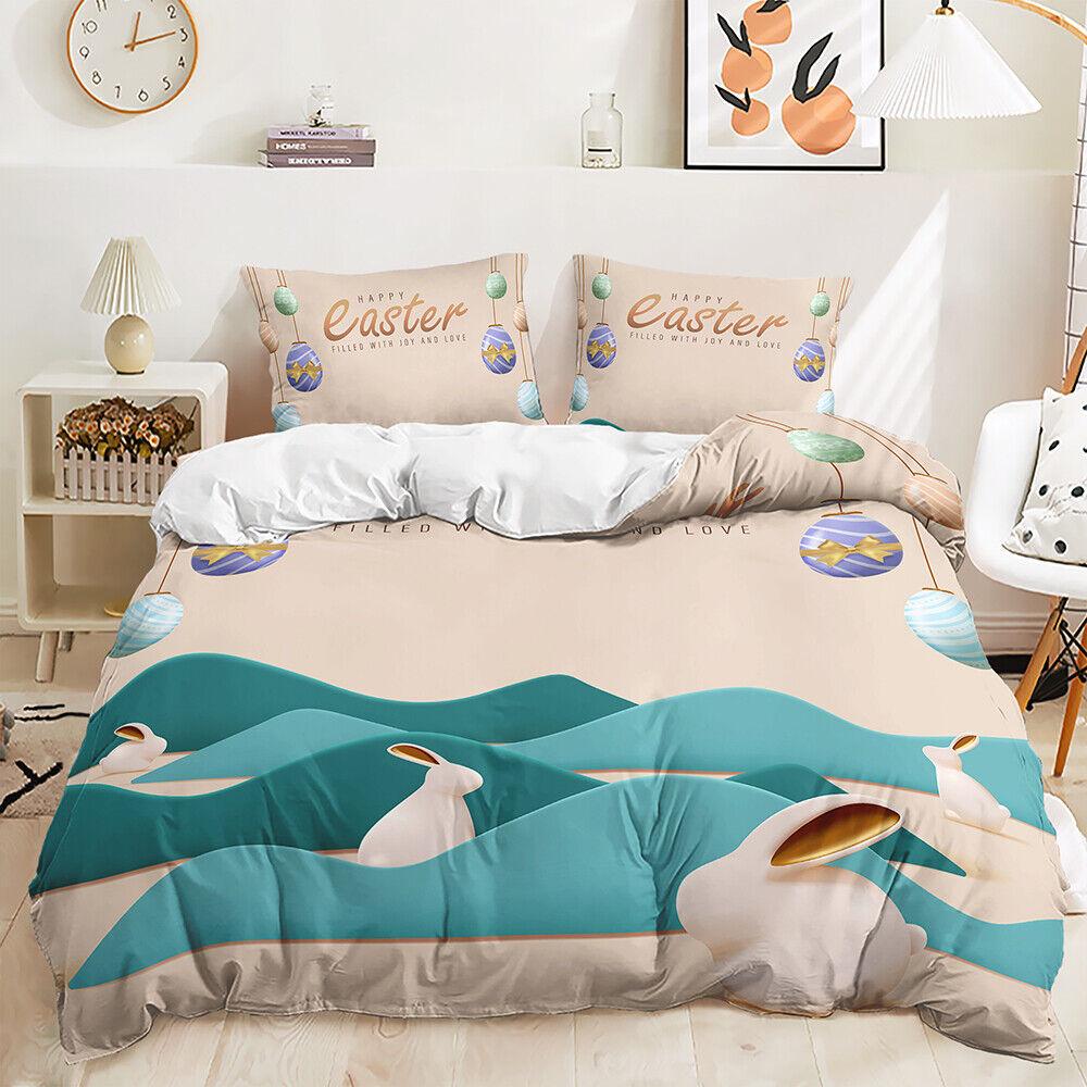 Счастливое пасхальное яйцо, кролик, морковь, весенние листья, цветочный комплект пододеяльников Doona Single 135x200cm
