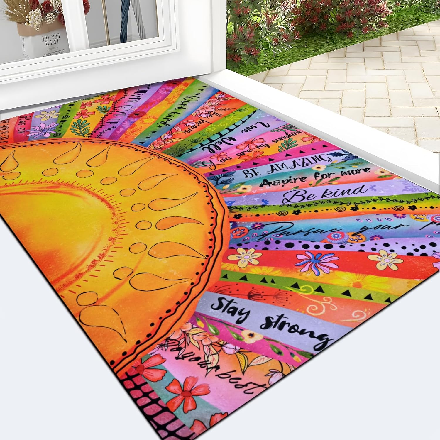 Likiyol Boho Sun Door Mat Outside Entrance, Colorful Floral Welcome Mat Front Door Mat Inspirational Quotes Non Slip Doormat Out 50x80cm
Likiyol Boho Sun Door Mat Outside Entrance, Colorful Floral Welcome Mat Front Door Mat Inspirational Quotes Non Slip Doormat Out 50x80cm
