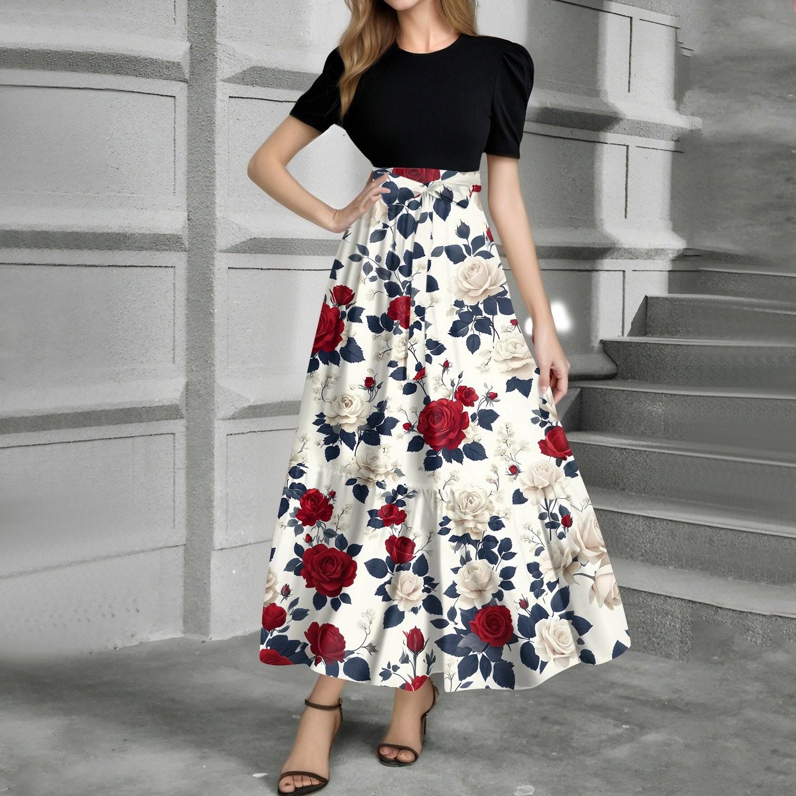 Women s Fashion Casual Belt Short Sleeve Round Neck Print Stitching Elegant Temperament Dress XL винний
Women s Fashion Casual Belt Short Sleeve Round Neck Print Stitching Elegant Temperament Dress XL винний