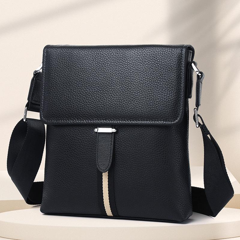 Мужская сумка через плечо Сумка через плечо Мужская деловая сумка для поездок на работу Маленький рюкзак из натуральной коровьей кожи Вместительная дорожная сумка на одно плечо чёрный