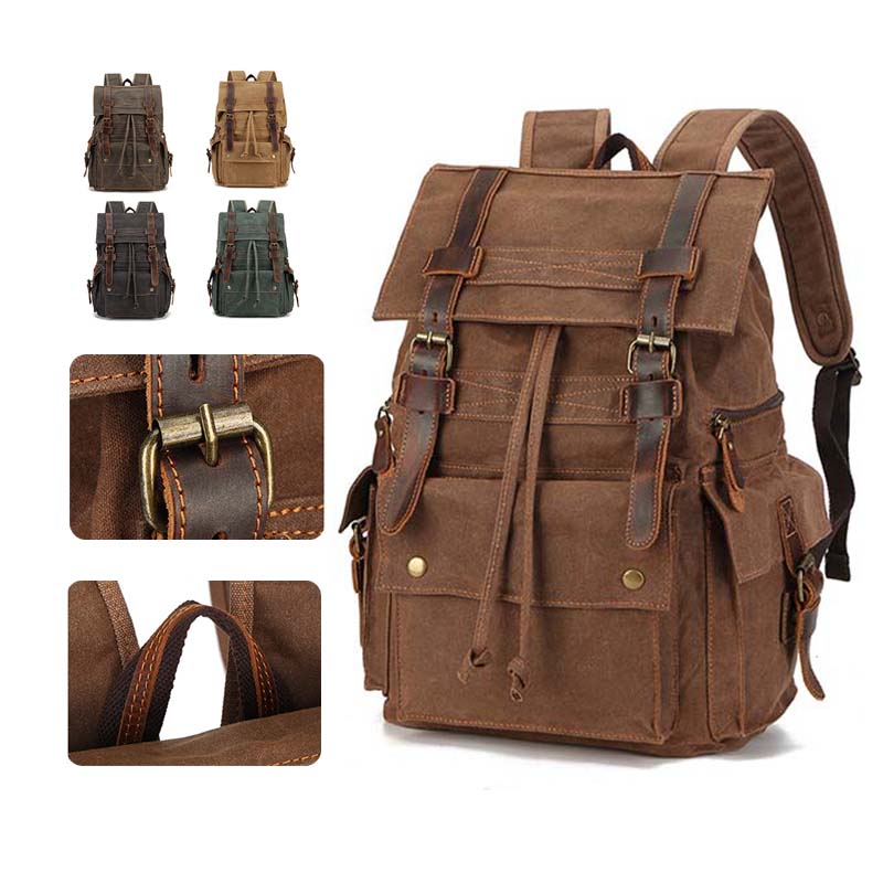 Vintage Distressed Leather Waxed Canvas Backpack Large Capacity Multiple -pockets New Waterproof Drawstring Outdoor Travel Double-Shoulder Bag
Vintage Distressed Leather Waxed Canvas Backpack Large Capacity Multiple -pockets New Waterproof Drawstring Outdoor Travel Double-Shoulder Bag