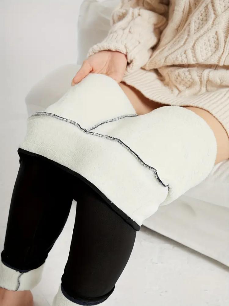 Женские эластичные флисовые леггинсы с высокой посадкой - Однотонные, Комфорт для любого сезона, Обычная посадка для повседневной носки, Повседневные леггинсы Стильные зимние брюки M чёрный