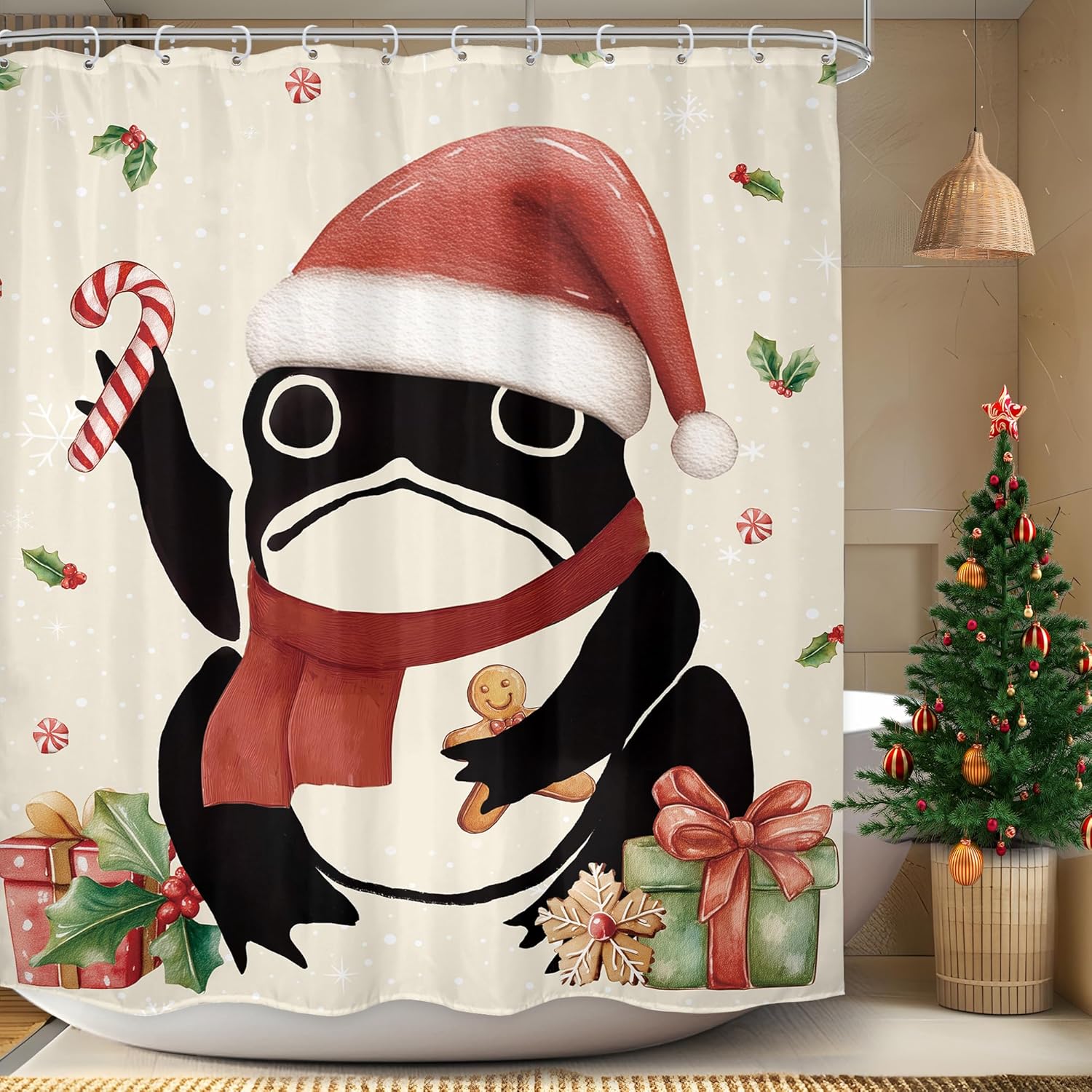 Christmas Penguin Shower Curtain Festive Holiday Bathroom Decor Santa Hat Scarf Candy Cane Gingerbread Gift Box Xmas Theme W60H190(CM)-1 Pcs
Christmas Penguin Shower Curtain Festive Holiday Bathroom Decor Santa Hat Scarf Candy Cane Gingerbread Gift Box Xmas Theme W60H190(CM)-1 Pcs