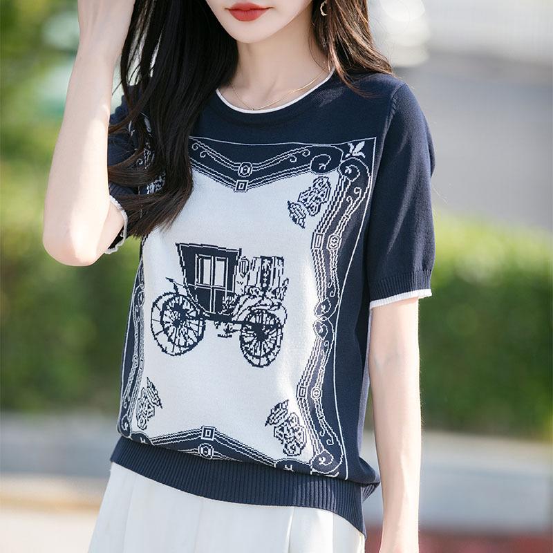 Summer Ice Silk V-neck Knitted Short-sleeved T-shirt Jacquard Loose Slimming Pullover Half-sleeved Base Shirt Versatile and Comfortable Top M
Summer Ice Silk V-neck Knitted Short-sleeved T-shirt Jacquard Loose Slimming Pullover Half-sleeved Base Shirt Versatile and Comfortable Top M