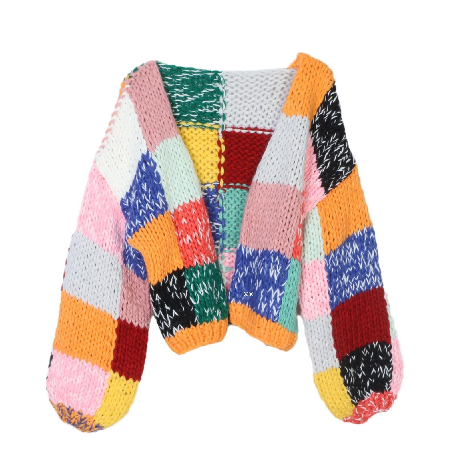 Retro Color Block Rainbow Cardigan: Women s Handmade Long Sleeve Sweater for Autumn/Winter L
Retro Color Block Rainbow Cardigan: Women s Handmade Long Sleeve Sweater for Autumn/Winter L
