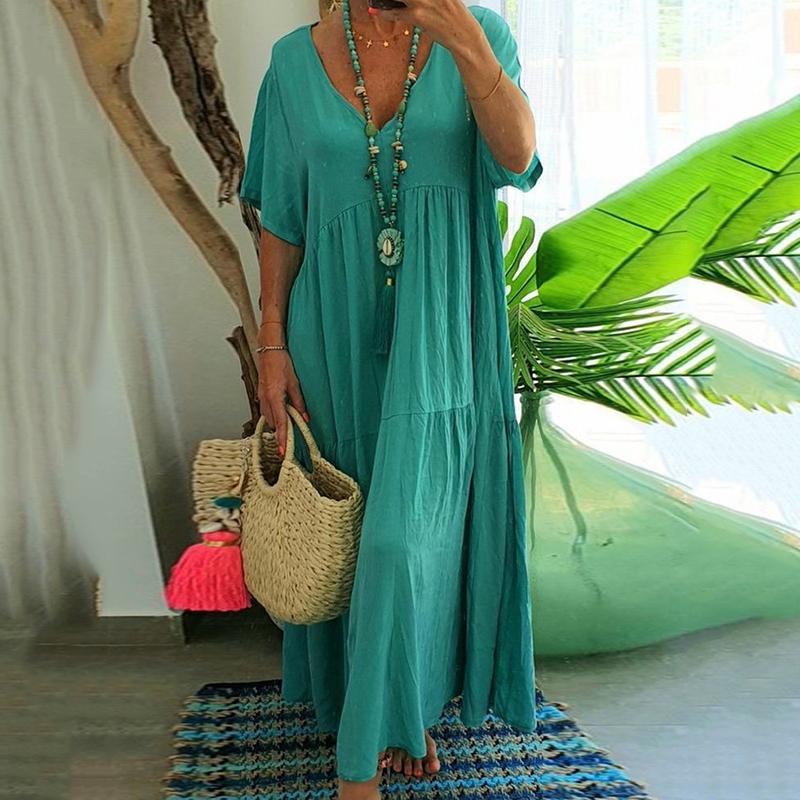 Весна и лето V-образный вырез плюс размер повседневное длинное платье женское модное с коротким рукавом элегантное свободное женское платье винтажное однотонное А-силуэт свободное платье 26200 5XL
Весна и лето V-образный вырез плюс размер повседневное длинное платье женское модное с коротким рукавом элегантное свободное женское платье винтажное однотонное А-силуэт свободное платье 26200 5XL