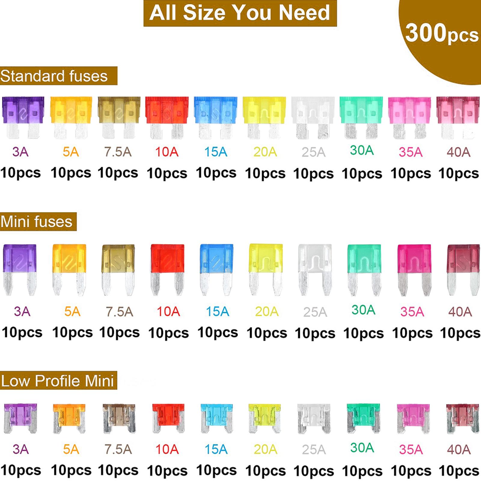 300pcs Assortment Kit Plug-in Blade with 2 Circuit Testers Storage Box for Car Truck SUV RV Marine Boat 3A 5A 7.5A 10A 15A 20A 25A 30A 35A 40A
300pcs Assortment Kit Plug-in Blade with 2 Circuit Testers Storage Box for Car Truck SUV RV Marine Boat 3A 5A 7.5A 10A 15A 20A 25A 30A 35A 40A