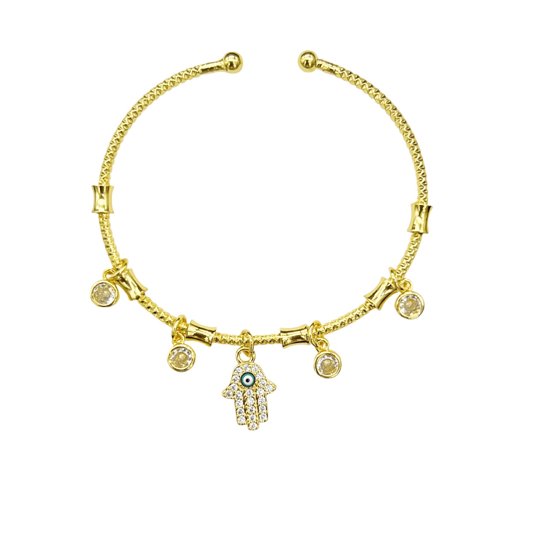 Zircon-Embellished Evil Eye Bracelet with Blue Accents
Zircon-Embellished Evil Eye Bracelet with Blue Accents