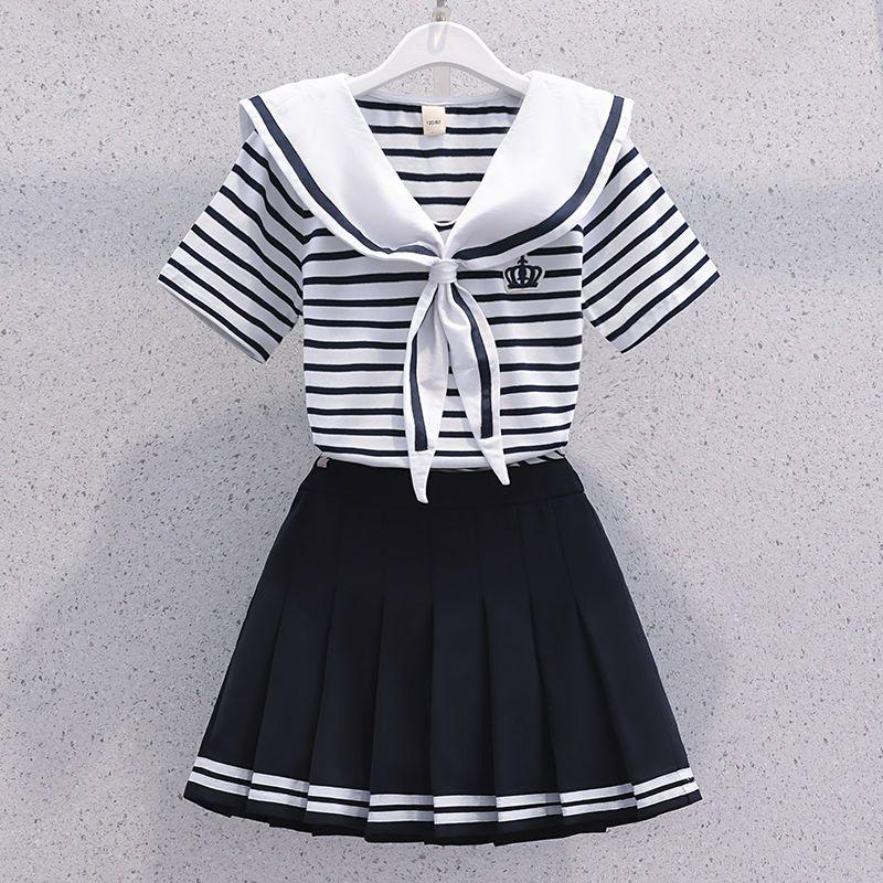 Girls Summer Casual Striped Sailor Collar Short Sleeve Suits 4-14 Years Girls JK Style Fashion Tops+Skirts 2pcs Sets 170 чорний
Girls Summer Casual Striped Sailor Collar Short Sleeve Suits 4-14 Years Girls JK Style Fashion Tops+Skirts 2pcs Sets 170 чорний
