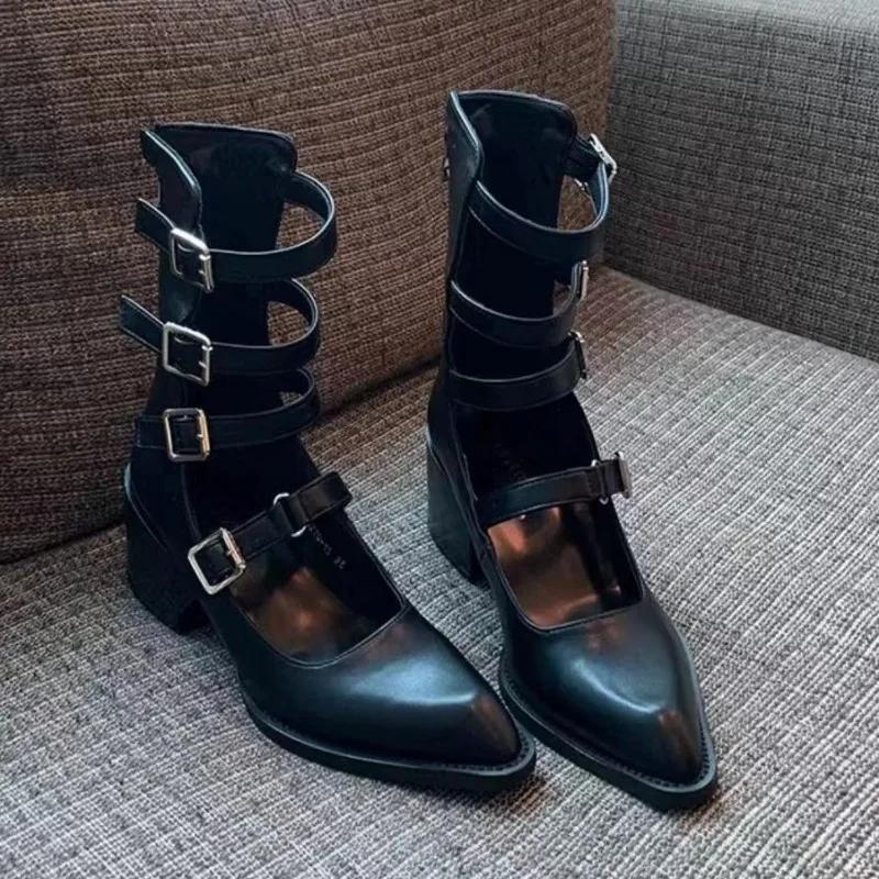 Fashion Roman Buckle Pointy Heel Shoes Women s Spring New Cool Boots Women s Retro Hollow Mid-calf Boots 40
Fashion Roman Buckle Pointy Heel Shoes Women s Spring New Cool Boots Women s Retro Hollow Mid-calf Boots 40