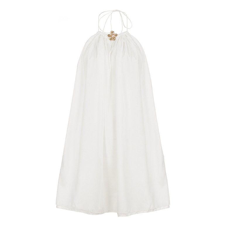 Ins European and American Resort Style Solid Color Floral Metal Buckle Decorated Halter Neck Dress Sexy Cut-Out Shoulder Backless Beach Dress White S
Ins European and American Resort Style Solid Color Floral Metal Buckle Decorated Halter Neck Dress Sexy Cut-Out Shoulder Backless Beach Dress White S
