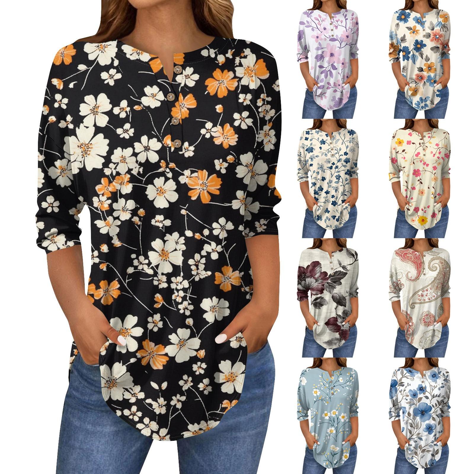 Women s Fashion Casual Three-quarter Sleeve Floral Print Round Neck T-shirt Top XL чорний
Women s Fashion Casual Three-quarter Sleeve Floral Print Round Neck T-shirt Top XL чорний