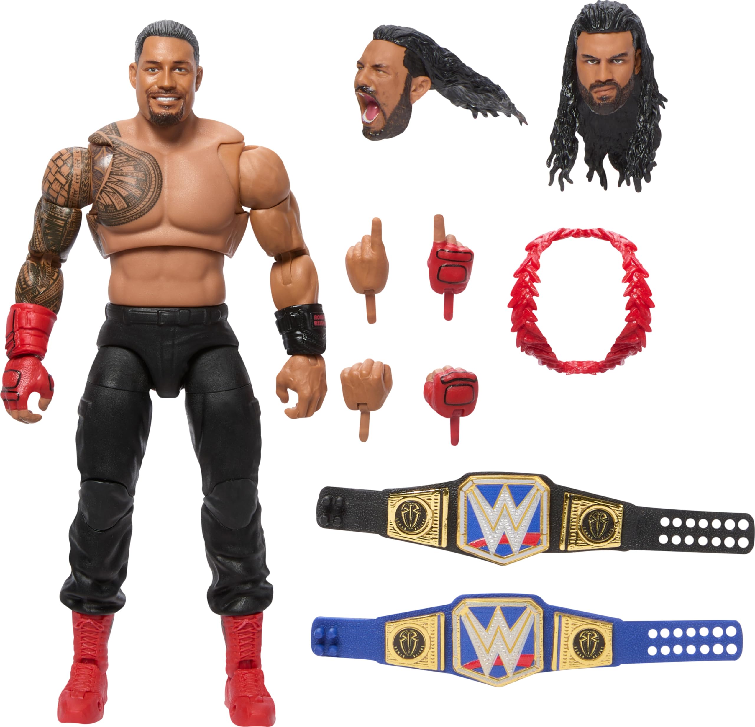 Набор аксессуаров для фигурки Mattel WWE Ultimate Edition Roman Reigns, коллекционная фигурка с 30 сменными артикуляционными деталями, входной экипировкой и 6
Набор аксессуаров для фигурки Mattel WWE Ultimate Edition Roman Reigns, коллекционная фигурка с 30 сменными артикуляционными деталями, входной экипировкой и 6