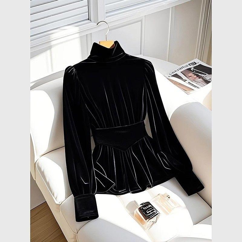 Chic French Black Velvet Long Sleeve Top - Elegant Winter Luxury Wear XL 120-135 Jin
Chic French Black Velvet Long Sleeve Top - Elegant Winter Luxury Wear XL 120-135 Jin