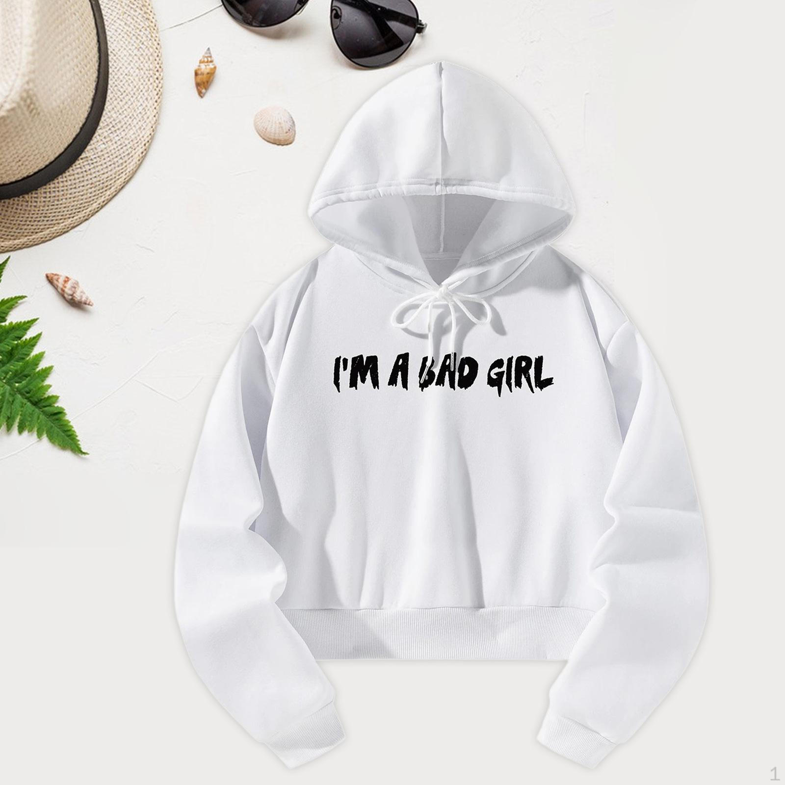 Укороченная толстовка с капюшоном, спортивные пуловеры с капюшоном, черные буквы, стильные женские свободные модели с завязками 
Укороченная толстовка с капюшоном, спортивные пуловеры с капюшоном, черные буквы, стильные женские свободные модели с завязками