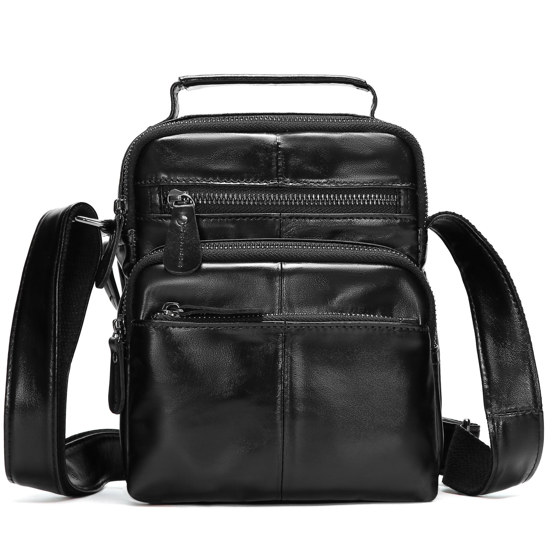 Сумка на плечо из натуральной кожи, сумка через плечо, винтажная мужская сумка через плечо, высококлассная повседневная мужская сумка для поездок на работу чёрный