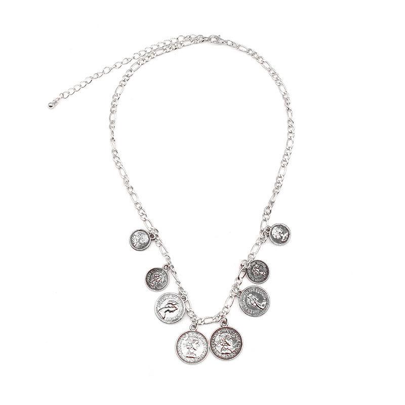 New European and American popular jewelry trend fashion simple portrait engraving coin chain necklace срібний
New European and American popular jewelry trend fashion simple portrait engraving coin chain necklace срібний
