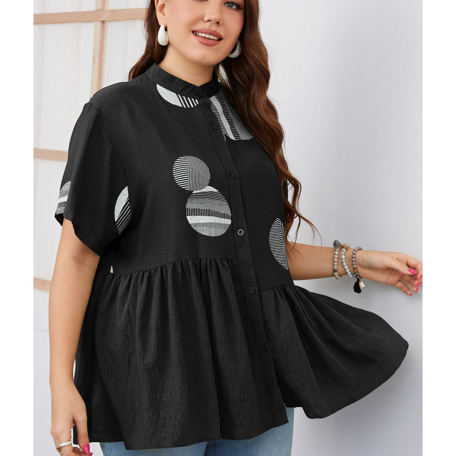 Женская рубашка с круглым вырезом и графическим принтом, с коротким рукавом и баской на пуговицах, с высокой талией, свободная повседневная рубашка, легкая дышащая модная рубашка для поездок на работу плюс 3XL
Женская рубашка с круглым вырезом и графическим принтом, с коротким рукавом и баской на пуговицах, с высокой талией, свободная повседневная рубашка, легкая дышащая модная рубашка для поездок на работу плюс 3XL