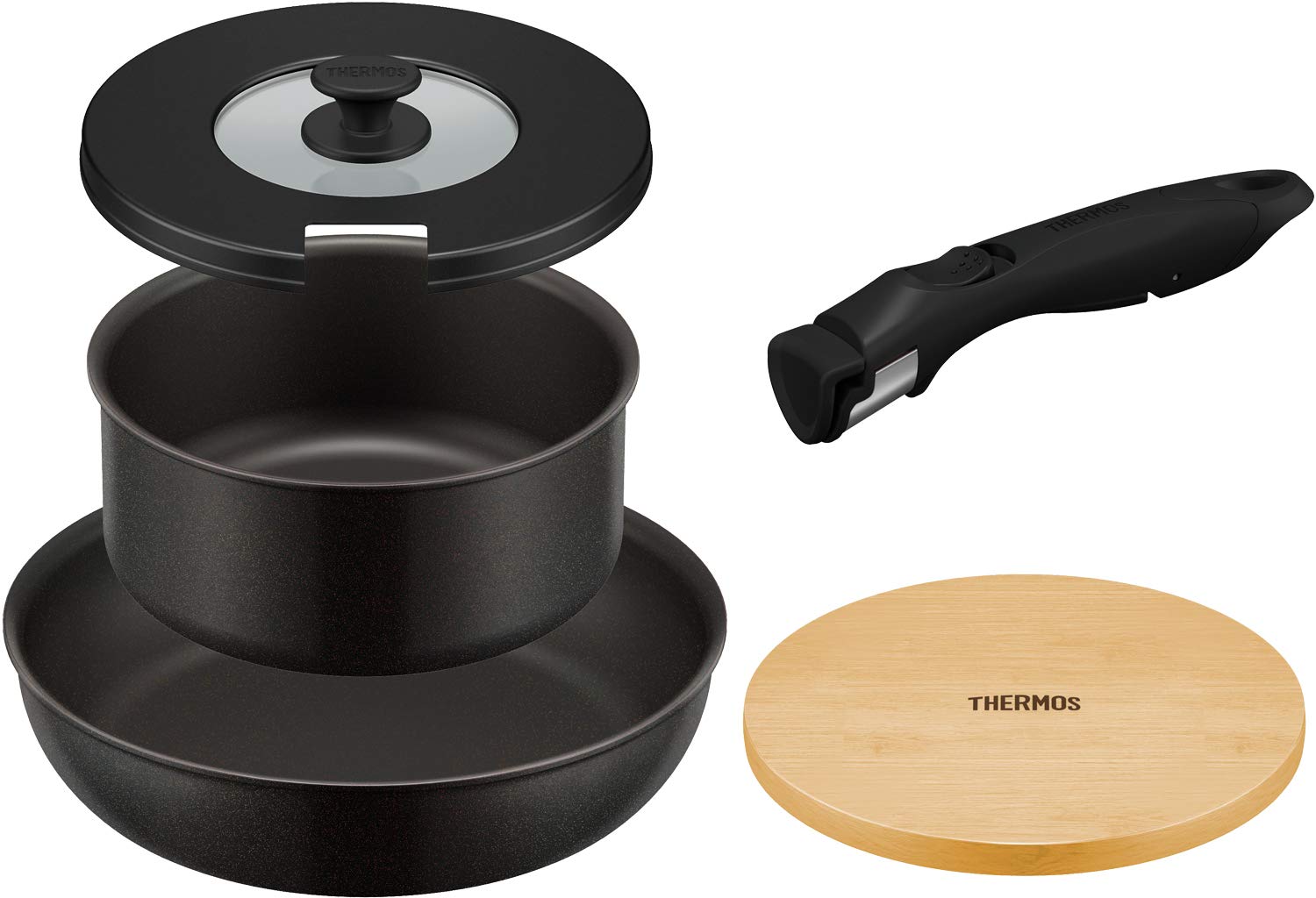 Thermos Durable Series 5-piece Detachable Handle Frying Pan Set AA Black IH Compatible KSA-5A BK чёрный
Thermos Durable Series 5-piece Detachable Handle Frying Pan Set AA Black IH Compatible KSA-5A BK чёрный