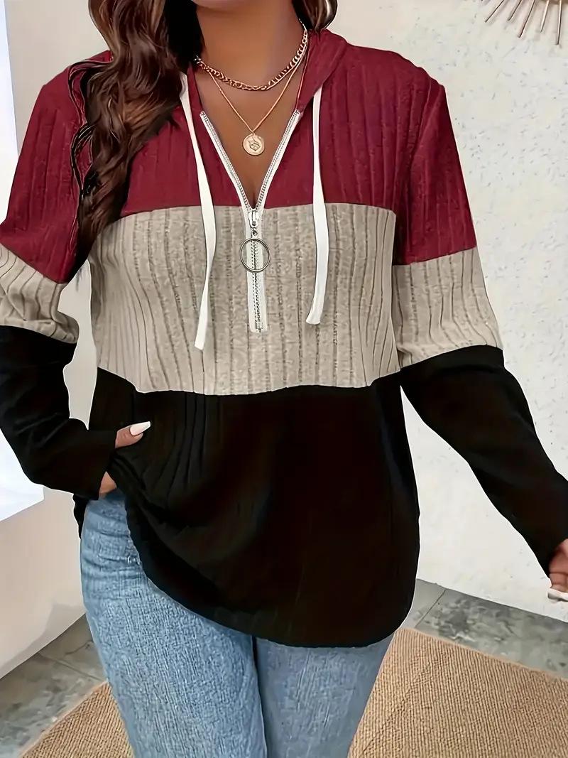 European & American Color Block Plus Size Hooded Sweatshirt with Half Zip & Drawstring XS темно-красного
European & American Color Block Plus Size Hooded Sweatshirt with Half Zip & Drawstring XS темно-красного