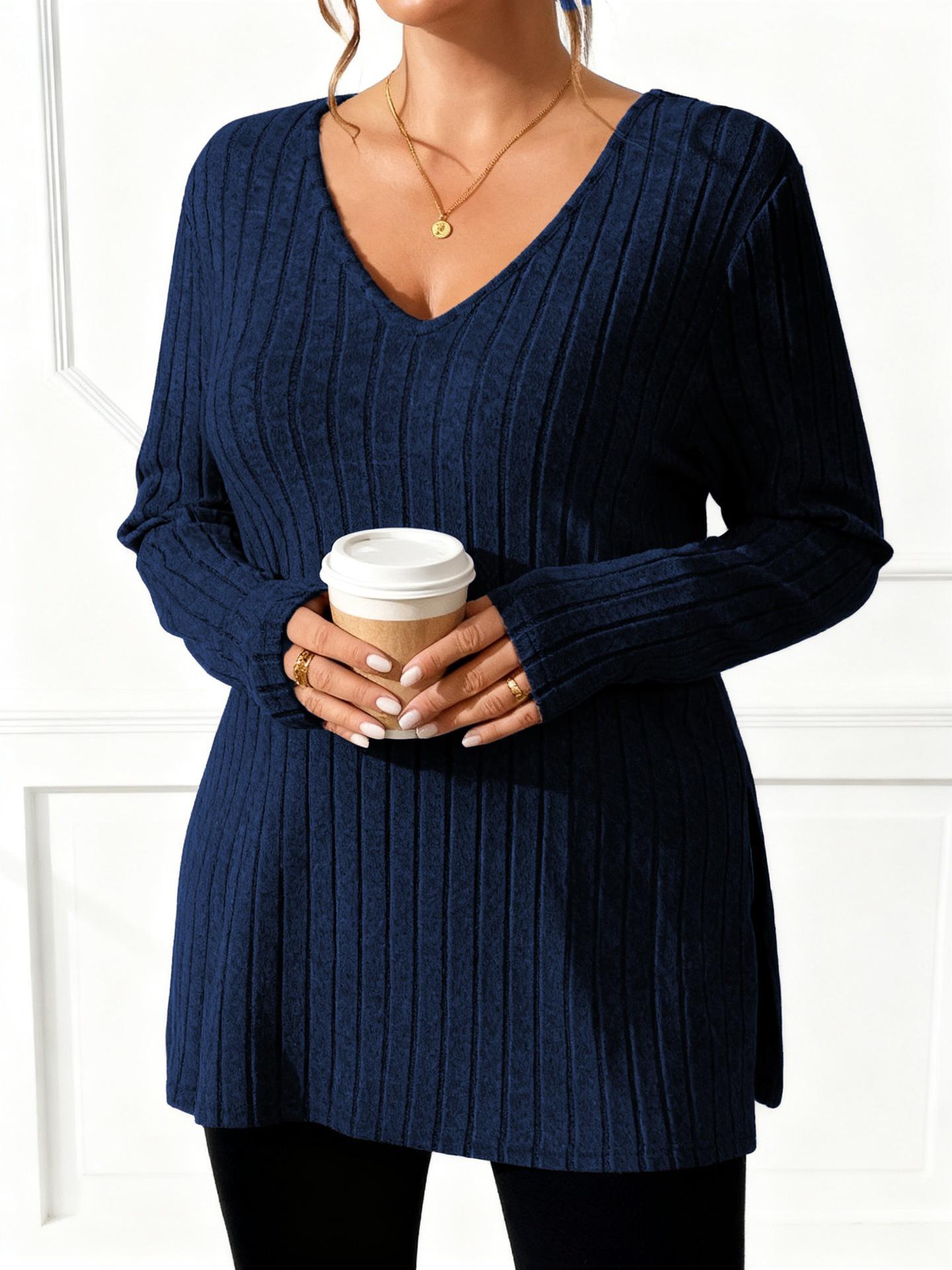 2025 Solid Color Plus Size V-Neck Long Sleeve Ribbed Brushed Women s Top - Autumn/Winter New Arrivals 5XL темно-синього кольору
2025 Solid Color Plus Size V-Neck Long Sleeve Ribbed Brushed Women s Top - Autumn/Winter New Arrivals 5XL темно-синього кольору