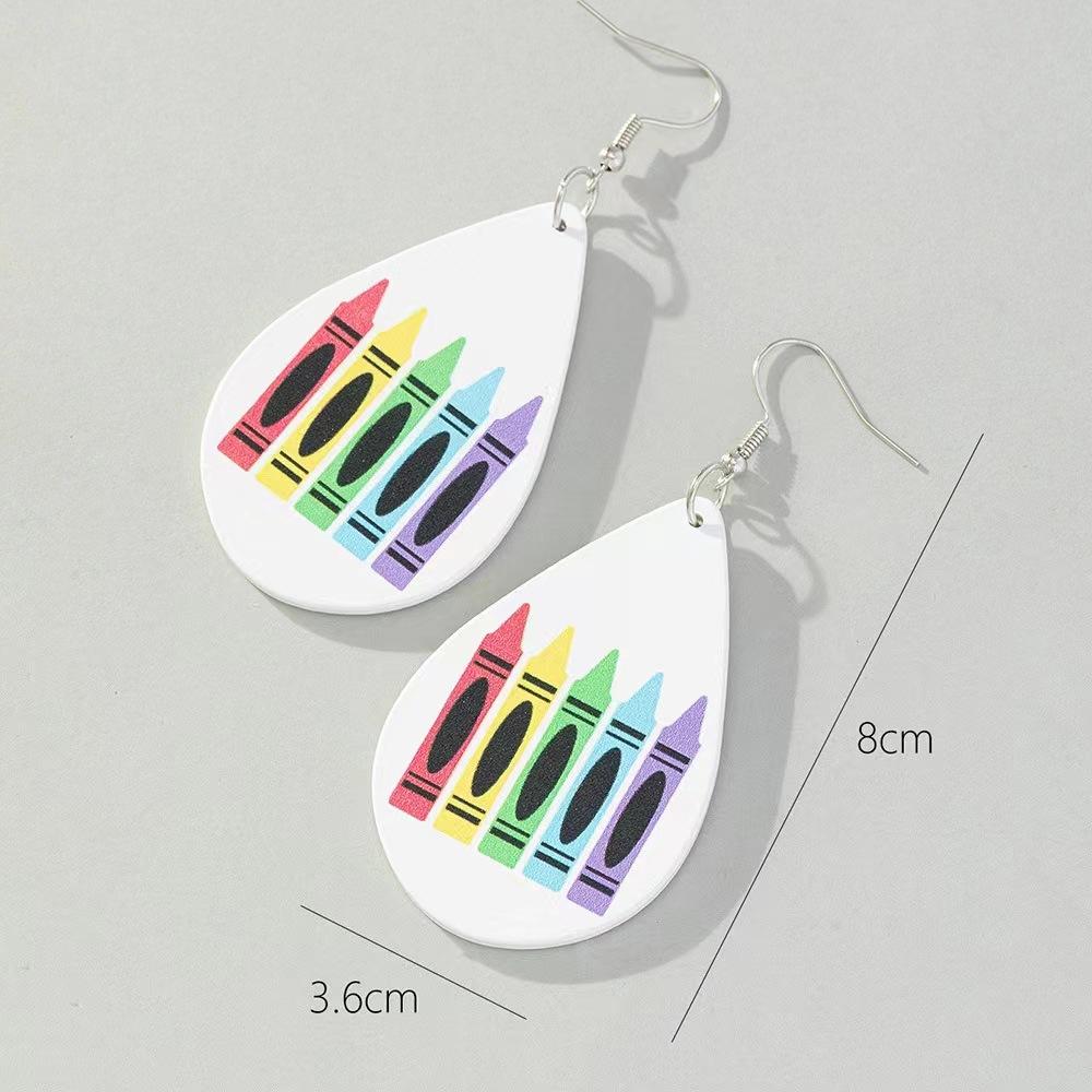 Hot sale for teachers in the opening season of the school drop shape acrylic pencil rainbow print pendant earrings for women білий
Hot sale for teachers in the opening season of the school drop shape acrylic pencil rainbow print pendant earrings for women білий