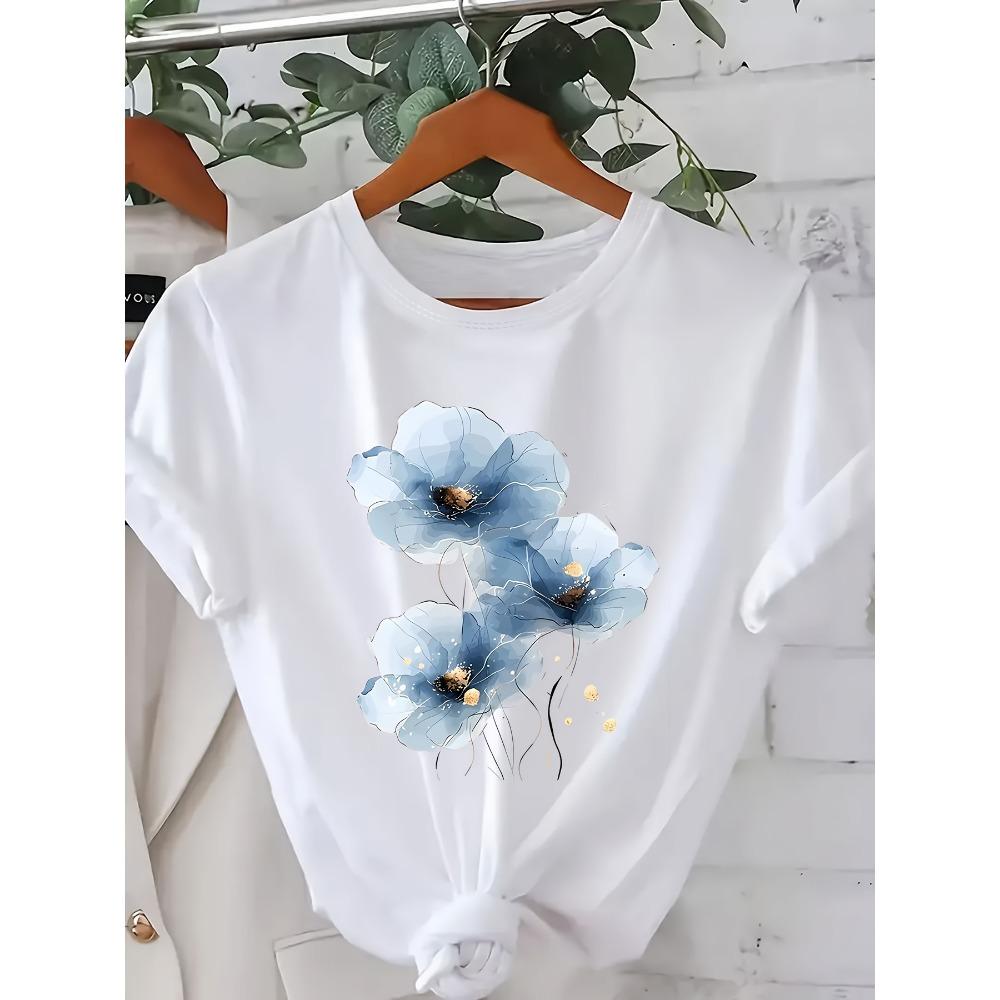 Women S Floral Print Vibrant Blue Flowers Golden Stamens Casual Crew Neck Harajuku Short Sleeve Casual Clothes S
Women S Floral Print Vibrant Blue Flowers Golden Stamens Casual Crew Neck Harajuku Short Sleeve Casual Clothes S