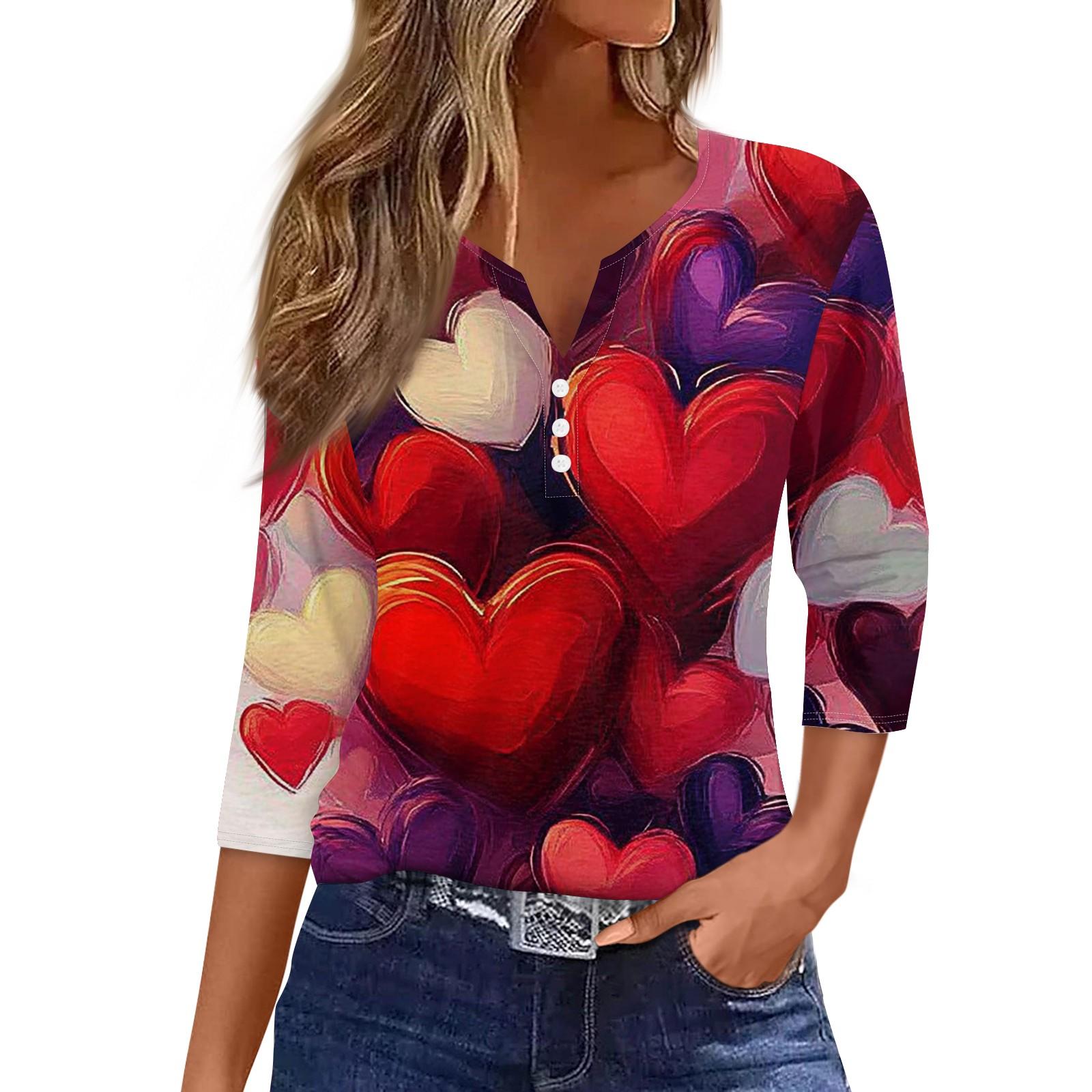 Женская модная повседневная футболка с V-образным вырезом и декоративными пуговицами на День святого Валентина с рукавом три четверти M винный
Женская модная повседневная футболка с V-образным вырезом и декоративными пуговицами на День святого Валентина с рукавом три четверти M винный