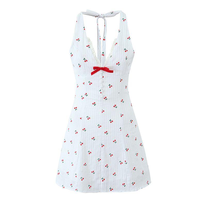 Twilight Summer Baili Sweet French Style Pure Desire Cherry Print Bows Sexy Open Back V-neck Halter a Word Dress Small white cherry L
Twilight Summer Baili Sweet French Style Pure Desire Cherry Print Bows Sexy Open Back V-neck Halter a Word Dress Small white cherry L