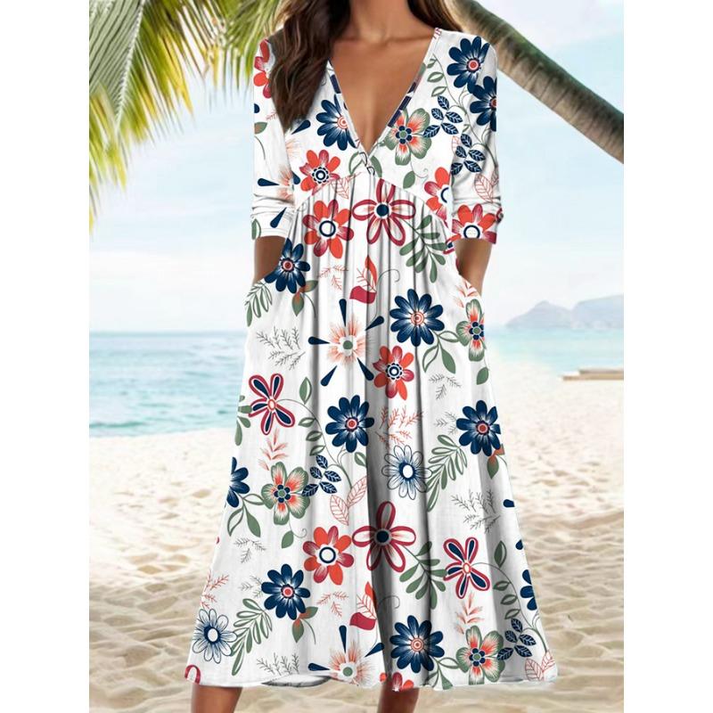 Women s Fashion Summer Spring Flower Pattern Print 1/2 Sleeves V-Neck Loose Waistline Casual Dresses L
Women s Fashion Summer Spring Flower Pattern Print 1/2 Sleeves V-Neck Loose Waistline Casual Dresses L