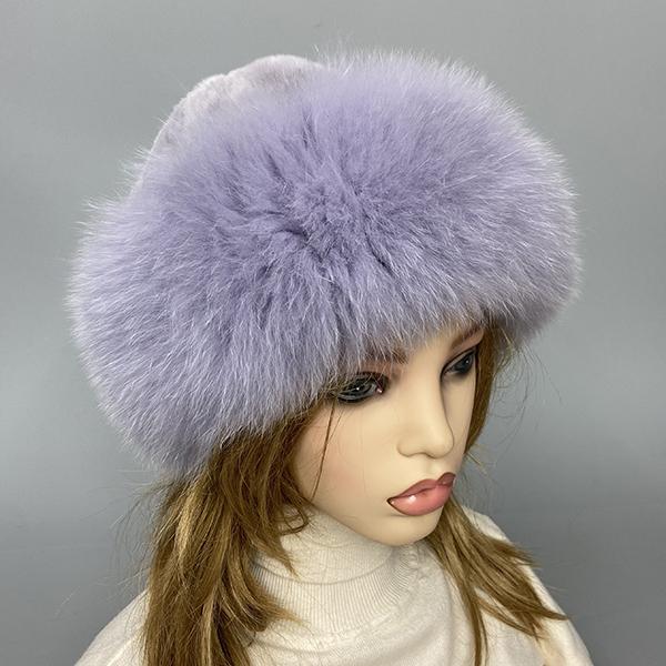 Женская пушистая шапка из лисьего меха - мягкая вязаная зимняя шапка-бини с подкладкой из кроличьего флиса, стильная меховая шапка из натурального меха One Size