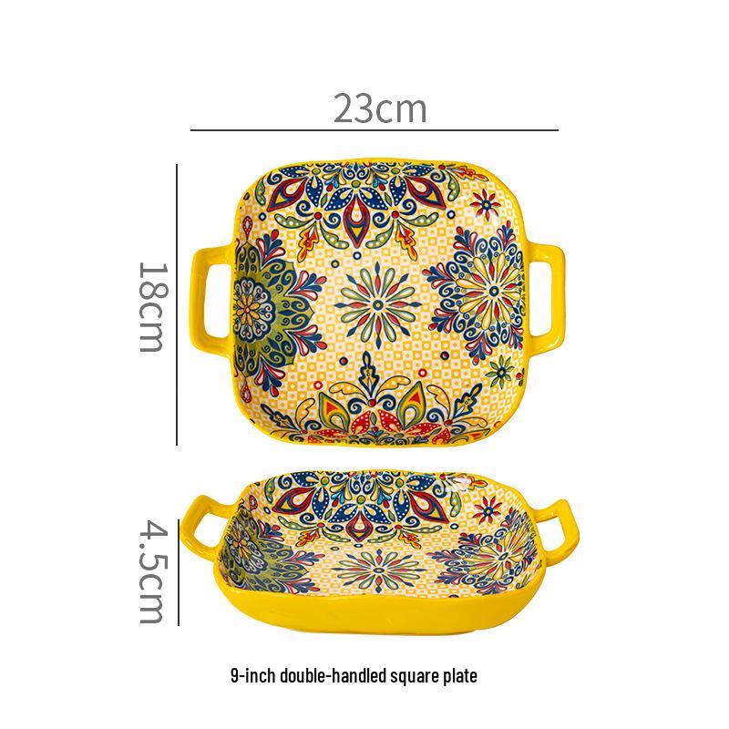 Bohemian Two-Handle Square Ceramic Dinner Plate - Creative, Trendy Fruit Dish
Bohemian Two-Handle Square Ceramic Dinner Plate - Creative, Trendy Fruit Dish