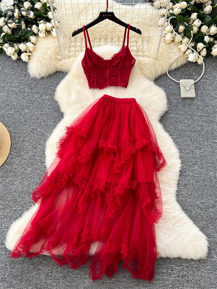 Французские сексуальные кружевные костюмы из двух частей для женщин, без рукавов, без бретелек, без бретелек, нерегулярная эластичная талия, юбка, модные газовые комплекты для вечеринок L красный
Французские сексуальные кружевные костюмы из двух частей для женщин, без рукавов, без бретелек, без бретелек, нерегулярная эластичная талия, юбка, модные газовые комплекты для вечеринок L красный