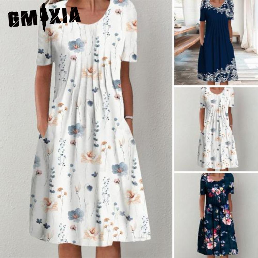 GMXIA 30 Color Pleated Midi Dress Short Sleeve Round Neck Loose Hem Mid-Calf Length Women Floral A-Line Party Dress Casual Wear S
GMXIA 30 Color Pleated Midi Dress Short Sleeve Round Neck Loose Hem Mid-Calf Length Women Floral A-Line Party Dress Casual Wear S