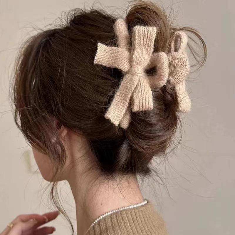 Вязаный бант заколка-краб для волос Высокое качество Ручная работа Плетение Плюшевые крабы для волос Зажимы-акулы Осенне-зимние аксессуары для волос хаки