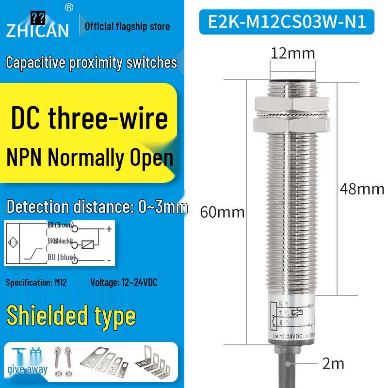 Zhi Can E2K Capacitive Proximity Switch for M12/M18/M30 Detection - Senses Plastic, Feed Particles, Liquid, and Wood
Zhi Can E2K Capacitive Proximity Switch for M12/M18/M30 Detection - Senses Plastic, Feed Particles, Liquid, and Wood