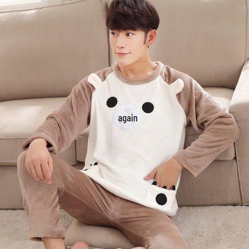 Зимний пижамный комплект из бархатной фланели для пар - размер плюс, домашняя одежда из плотного кораллового флиса L