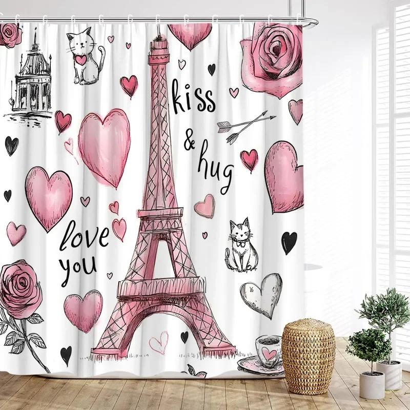 Vintage Paris Tower Shower Curtains Pink Butterfly Balloon Love Heart Floral Valentine S Day Bathroom Curtain Decor With Hooks W60H190(CM)-1 Pcs
Vintage Paris Tower Shower Curtains Pink Butterfly Balloon Love Heart Floral Valentine S Day Bathroom Curtain Decor With Hooks W60H190(CM)-1 Pcs