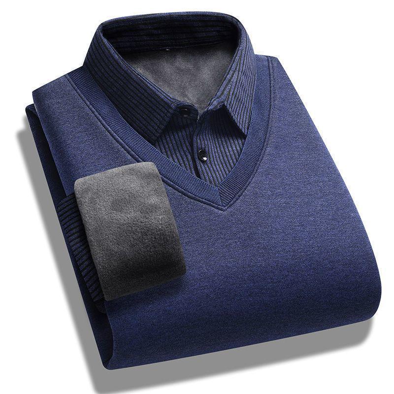 2025 Autumn/Winter Men s Plus Velvet Fake Two-Piece Sweater: Striped Knitwear with Lapel for Middle-Aged & Elderly. M under 45kg
2025 Autumn/Winter Men s Plus Velvet Fake Two-Piece Sweater: Striped Knitwear with Lapel for Middle-Aged & Elderly. M under 45kg