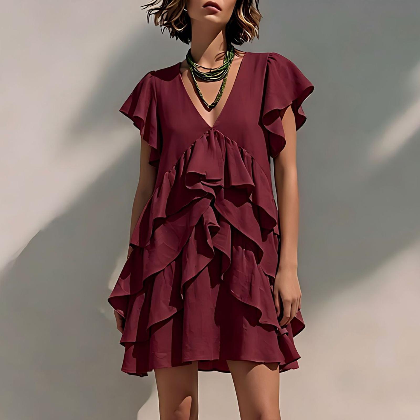 Women s V-neck Ruffled Short-sleeved Casual Loose Cotton Linen Dress XL винний
Women s V-neck Ruffled Short-sleeved Casual Loose Cotton Linen Dress XL винний