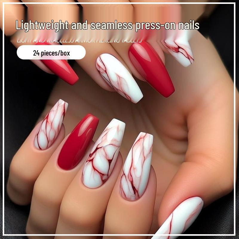 Red & White Color Block Marble Pattern Wearable Nails - Removable European & American Style Glue Type
Red & White Color Block Marble Pattern Wearable Nails - Removable European & American Style Glue Type