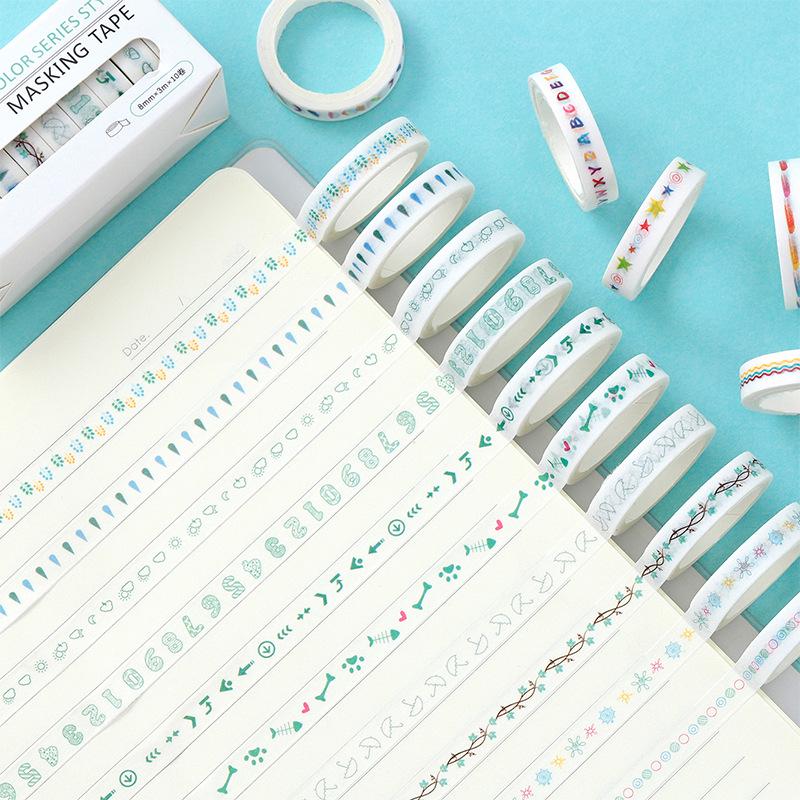 10 Rolls/box Slim Washi Tape Set Colourful Masking Tape Decorative Tape Set for Journaling 8mmX3m M
10 Rolls/box Slim Washi Tape Set Colourful Masking Tape Decorative Tape Set for Journaling 8mmX3m M