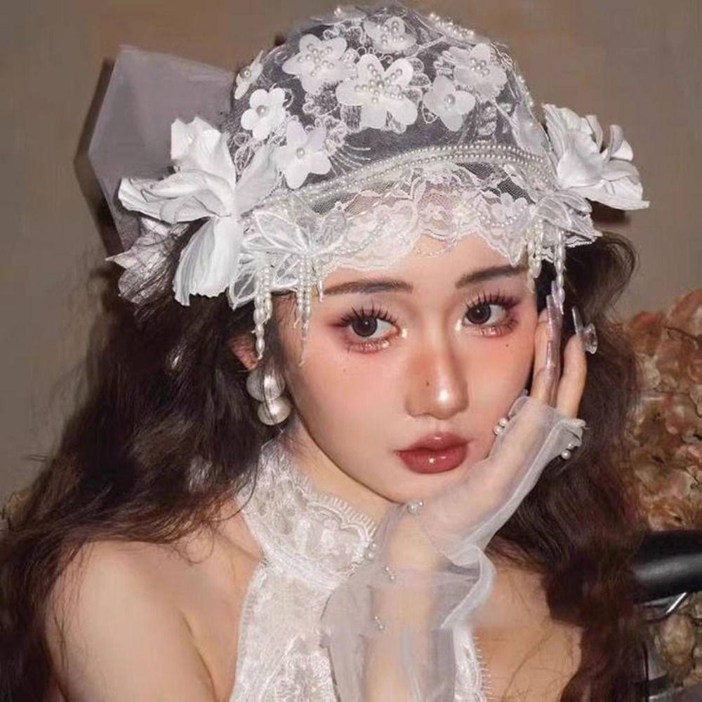 Lace Floral Bridal Hat Pearls Beads Wedding Headwear Retro Bride Headdress Photography Accessories білий
Lace Floral Bridal Hat Pearls Beads Wedding Headwear Retro Bride Headdress Photography Accessories білий