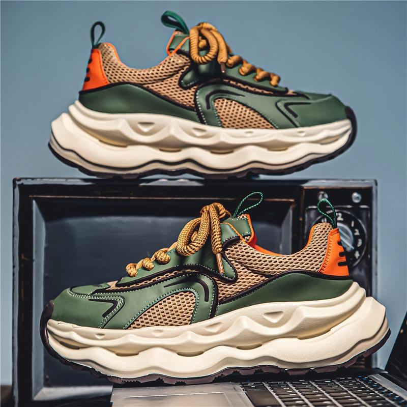 Мужская обувь осень 2025 новая сетчатая дышащая повседневная спортивная обувь молодежная универсальная трендовая увеличивающая рост папина модная обувь 44 зеленые хаки