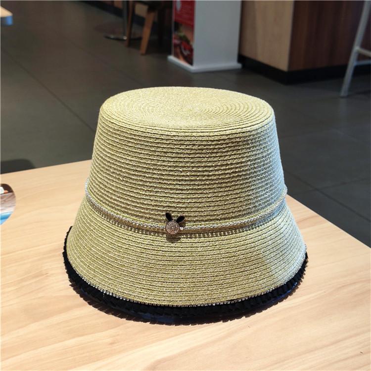 Весна и лето новая соломенная шляпа-ведро модная шляпа-ведро с кружевом из ярких бриллиантов солнцезащитная теневая соломенная шляпа детская Adult average size светло-зеленый
