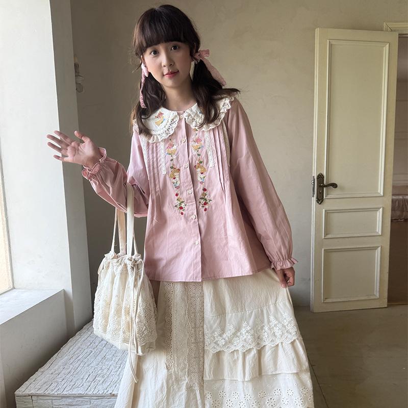 Petite Lace-Embroidered Cotton Shirt with Sweet Doll Collar - Loose & Slimming Fit One Size рожевий
Petite Lace-Embroidered Cotton Shirt with Sweet Doll Collar - Loose & Slimming Fit One Size рожевий